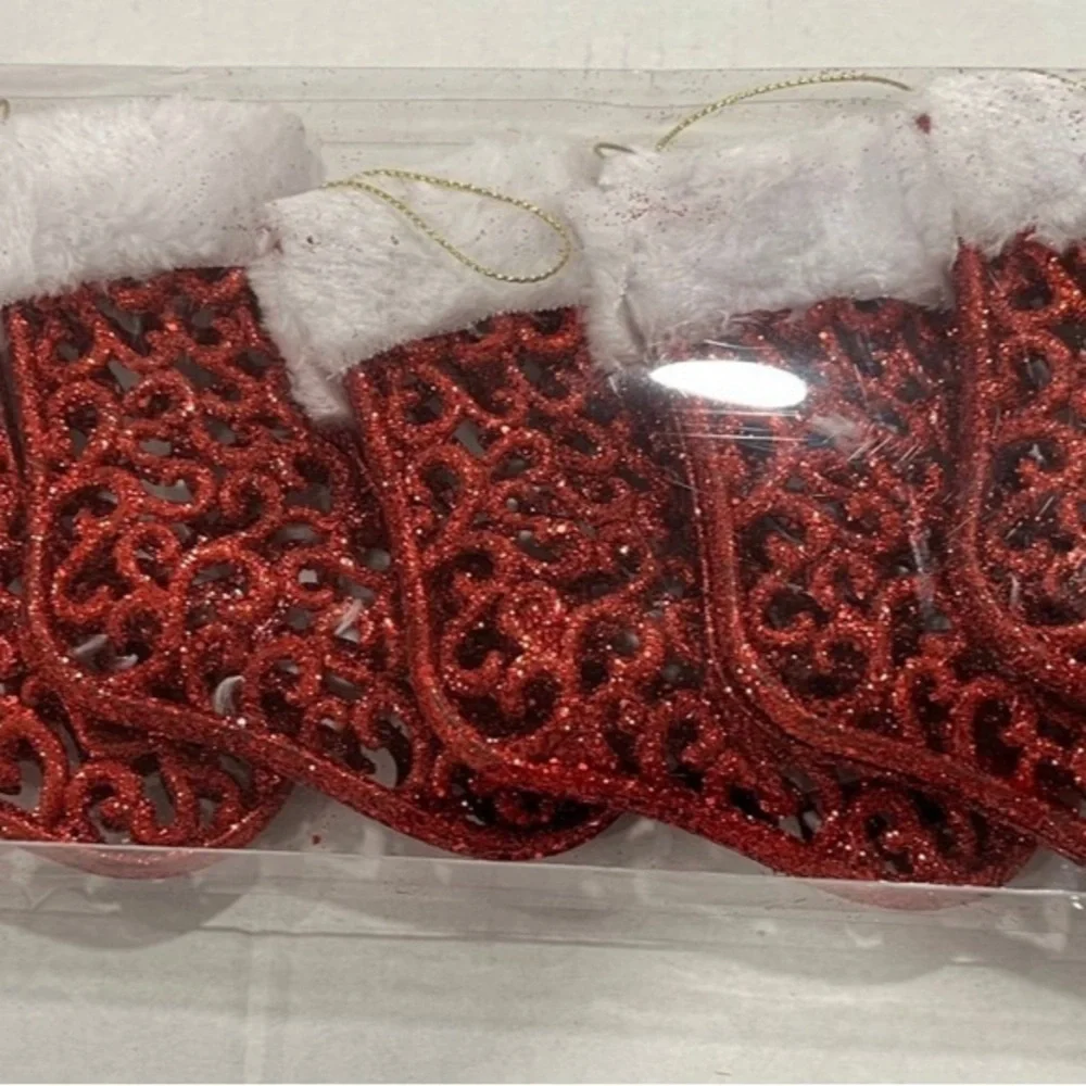 Winter Wonder Red Stocking 5-Ct Decorative Holiday Tree Ornaments Shatterproof